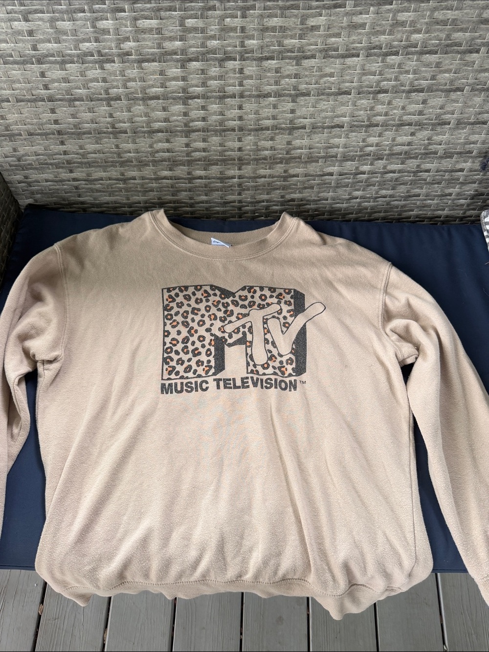 MTV Tan Crewneck Sweatshirt with Leopard Logo